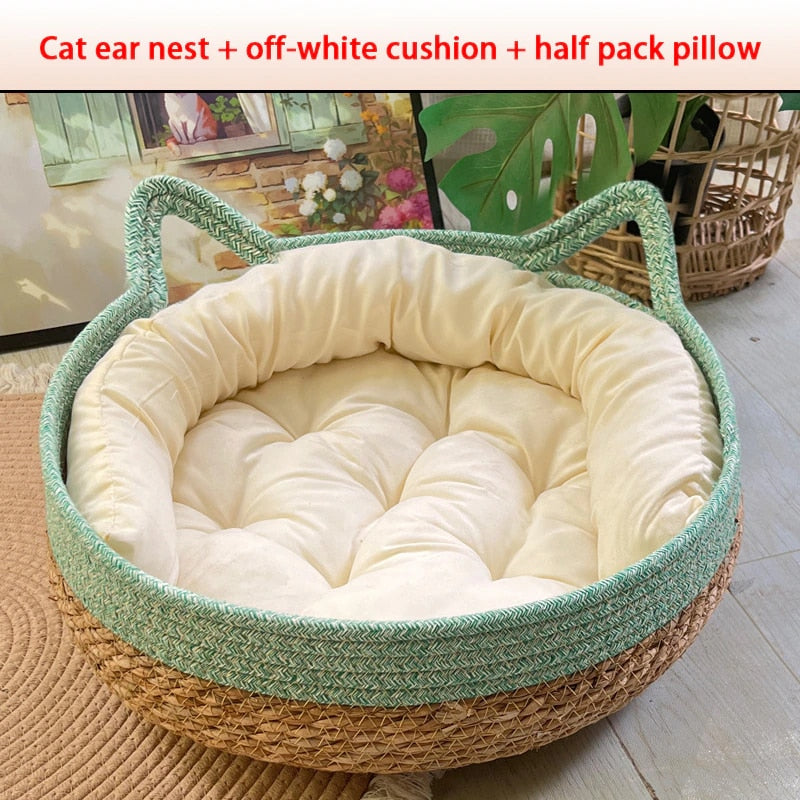 All-Season Woven Cat Bed with Removable Upholstery