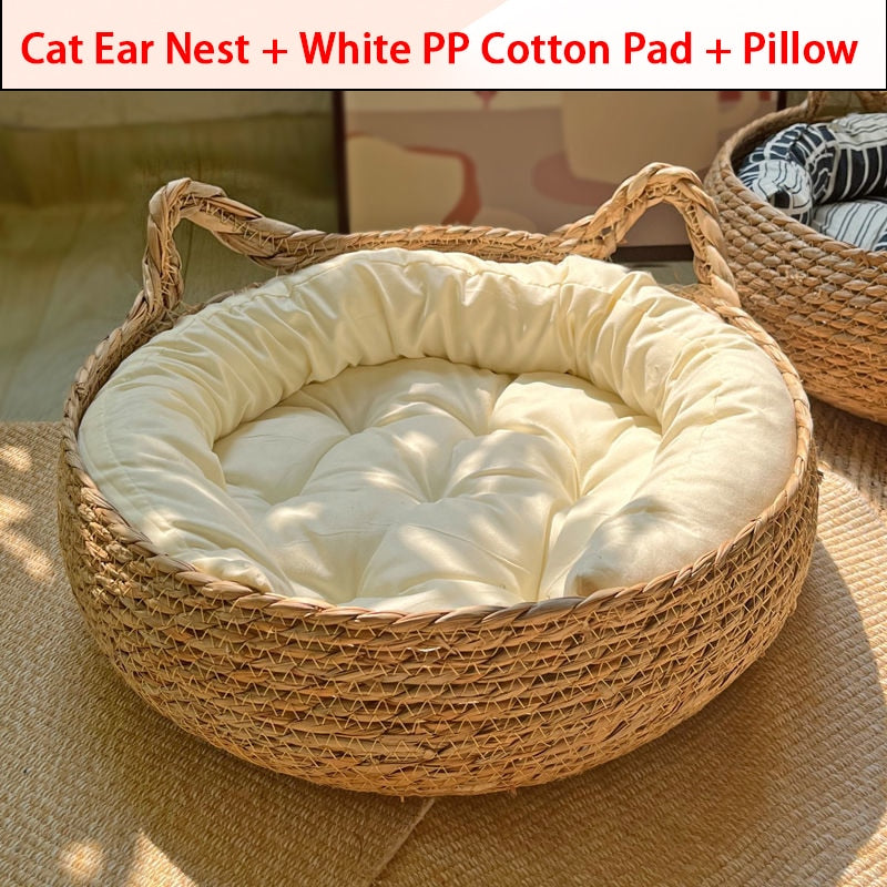 All-Season Woven Cat Bed with Removable Upholstery