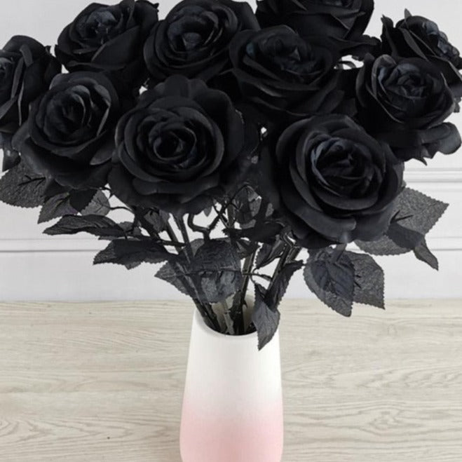 Silk Black Rose Flower Heads