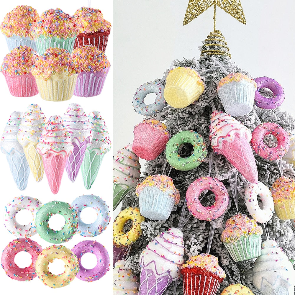 Festive Candy Donuts & Cupcake Ornaments Set