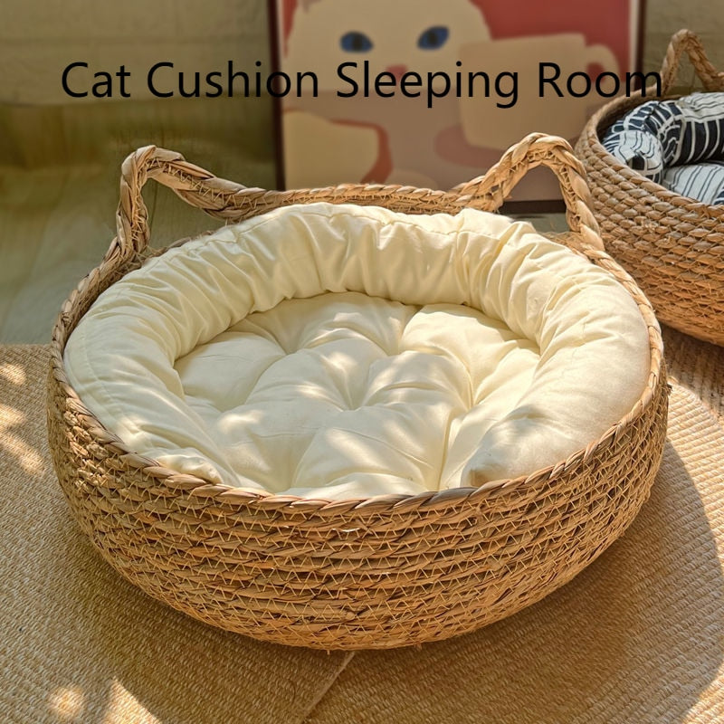 All-Season Woven Cat Bed with Removable Upholstery