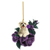 Purple Flower Puppy Christmas Tree Ornament