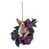 Purple Flower Puppy Christmas Tree Ornament