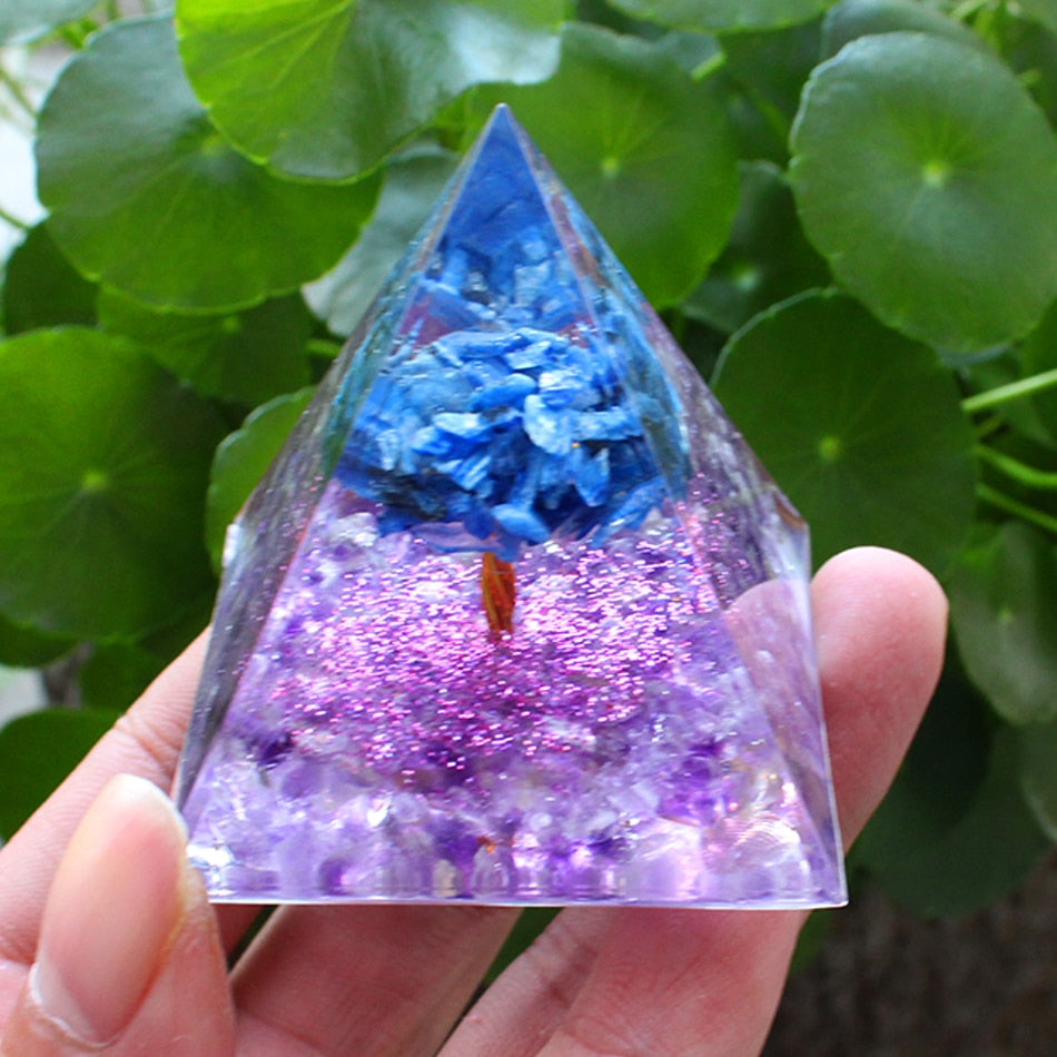 Orgone Pyramid with Amethyst, Peridot, and Healing Crystals