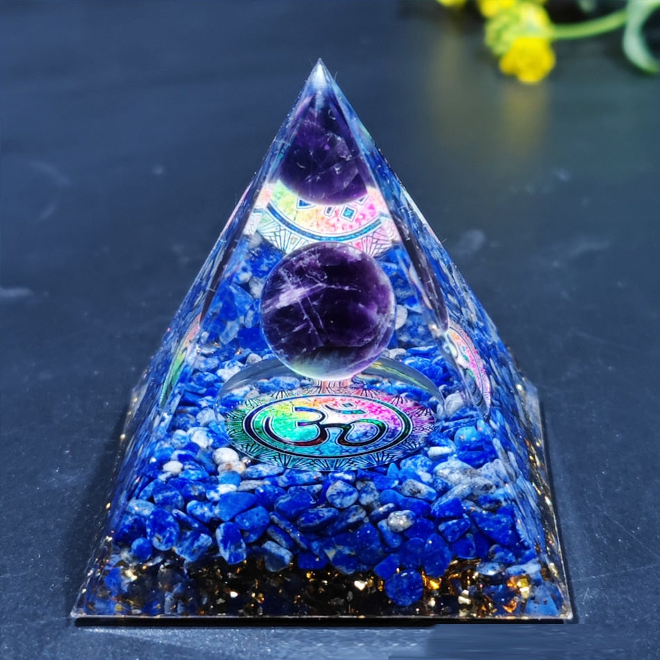 Orgone Pyramid with Amethyst, Peridot, and Healing Crystals