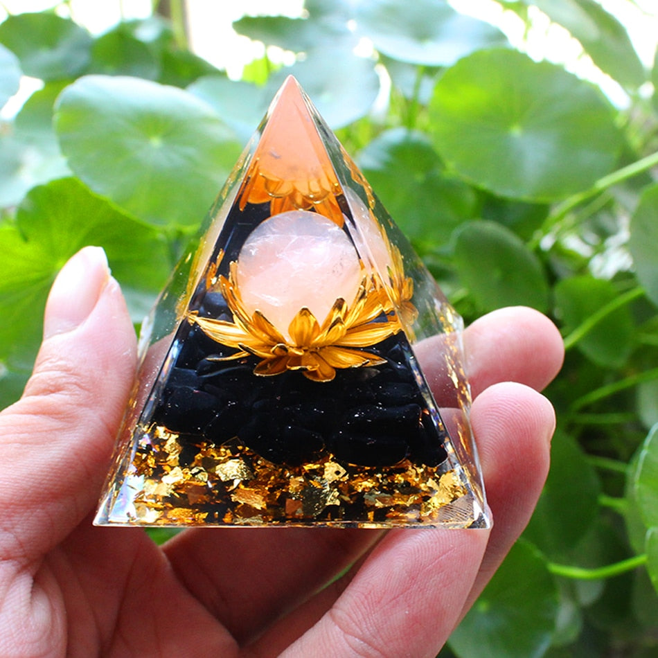 Orgone Pyramid with Amethyst, Peridot, and Healing Crystals