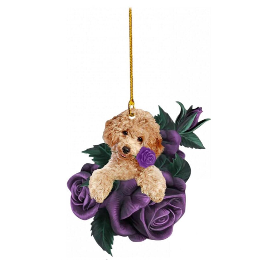 Purple Flower Puppy Christmas Tree Ornament