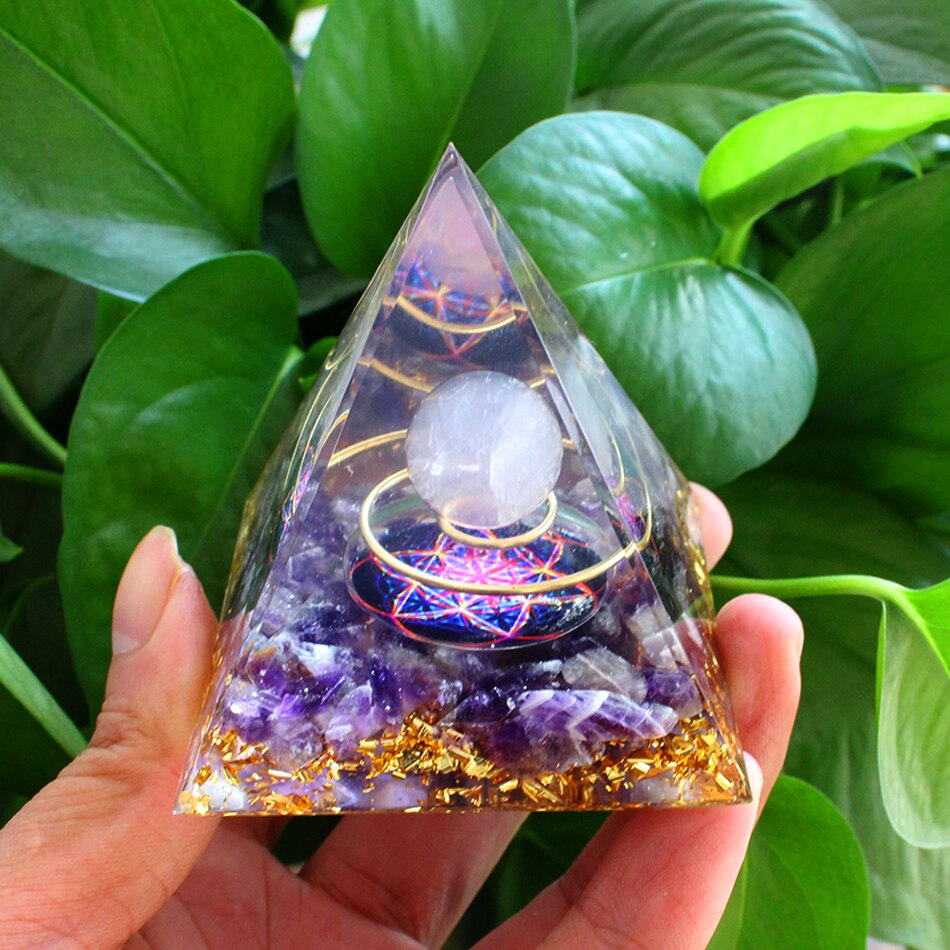 Orgone Pyramid with Amethyst, Peridot, and Healing Crystals