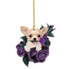 Purple Flower Puppy Christmas Tree Ornament