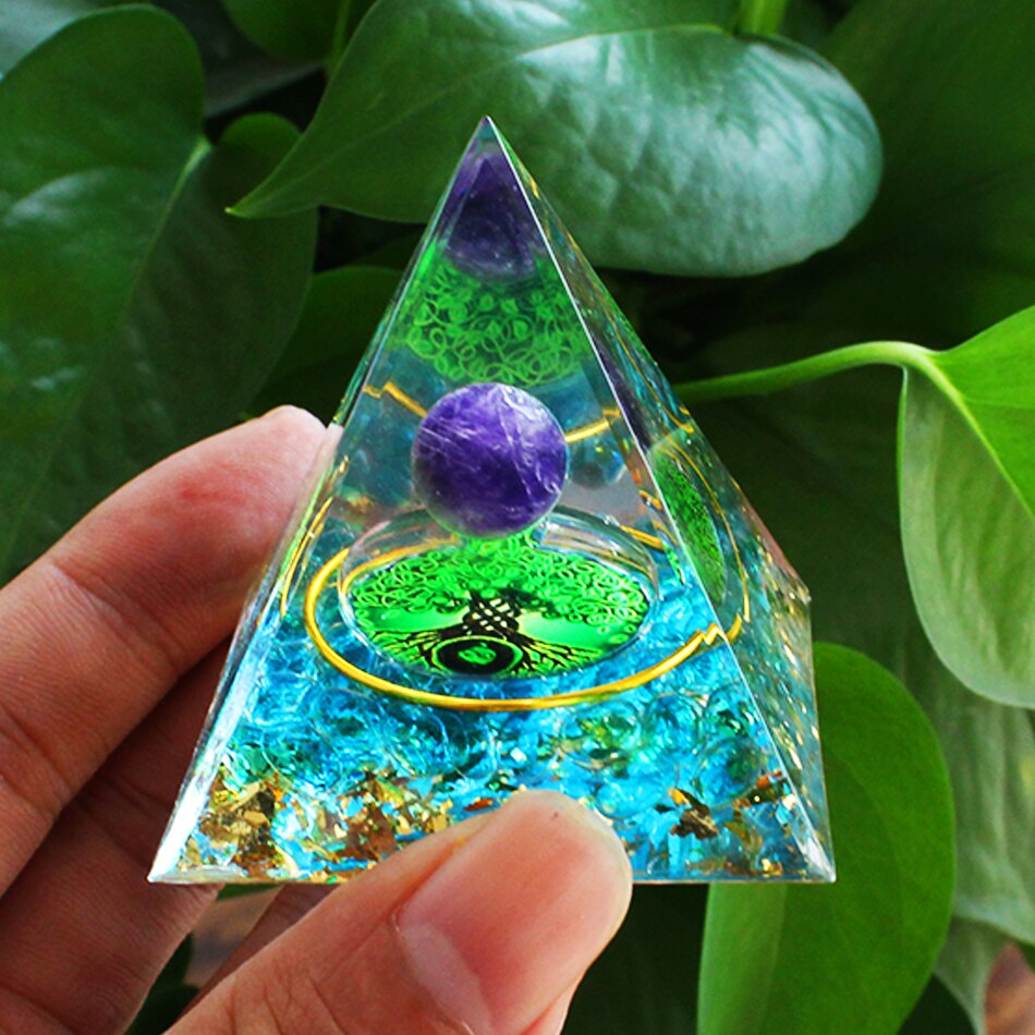 Orgone Pyramid with Amethyst, Peridot, and Healing Crystals