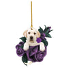 Purple Flower Puppy Christmas Tree Ornament