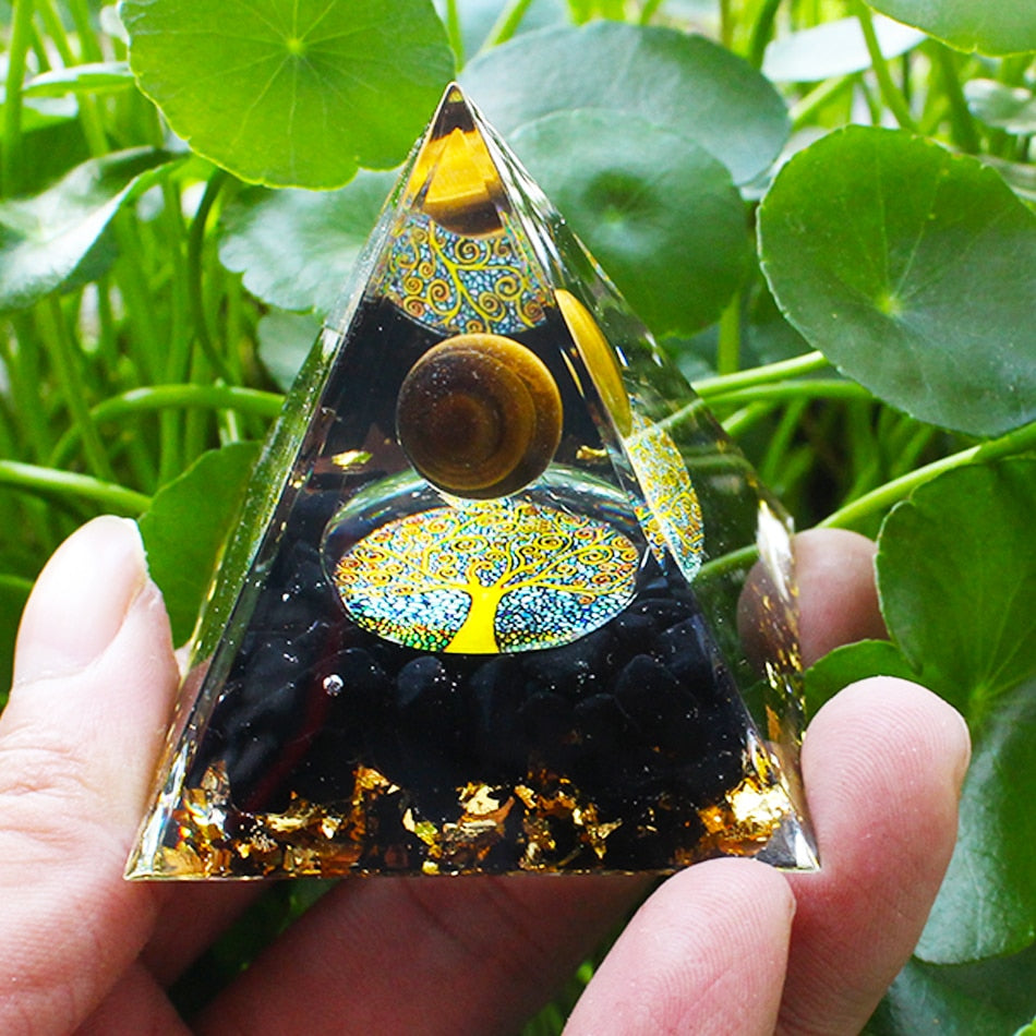 Orgone Pyramid with Amethyst, Peridot, and Healing Crystals