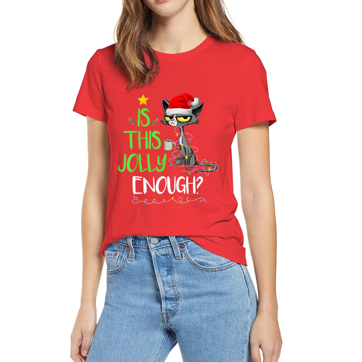 Santa Claus Black Cat T-Shirt