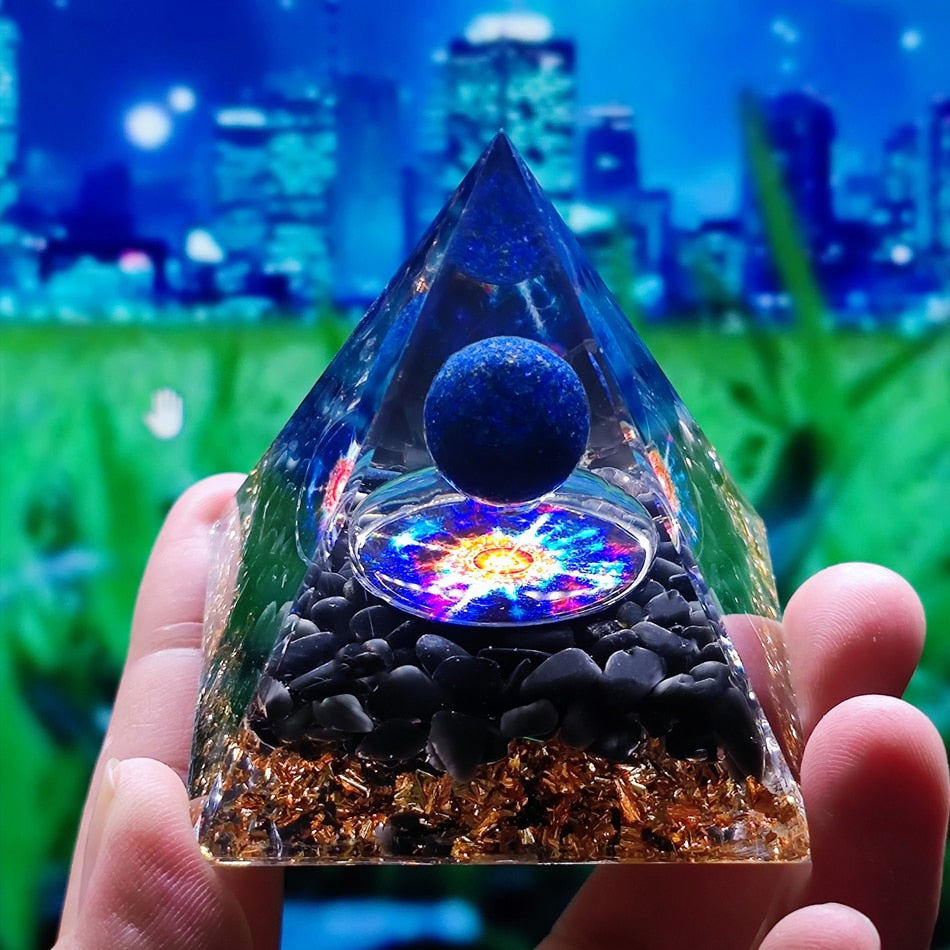 Orgone Pyramid with Amethyst, Peridot, and Healing Crystals