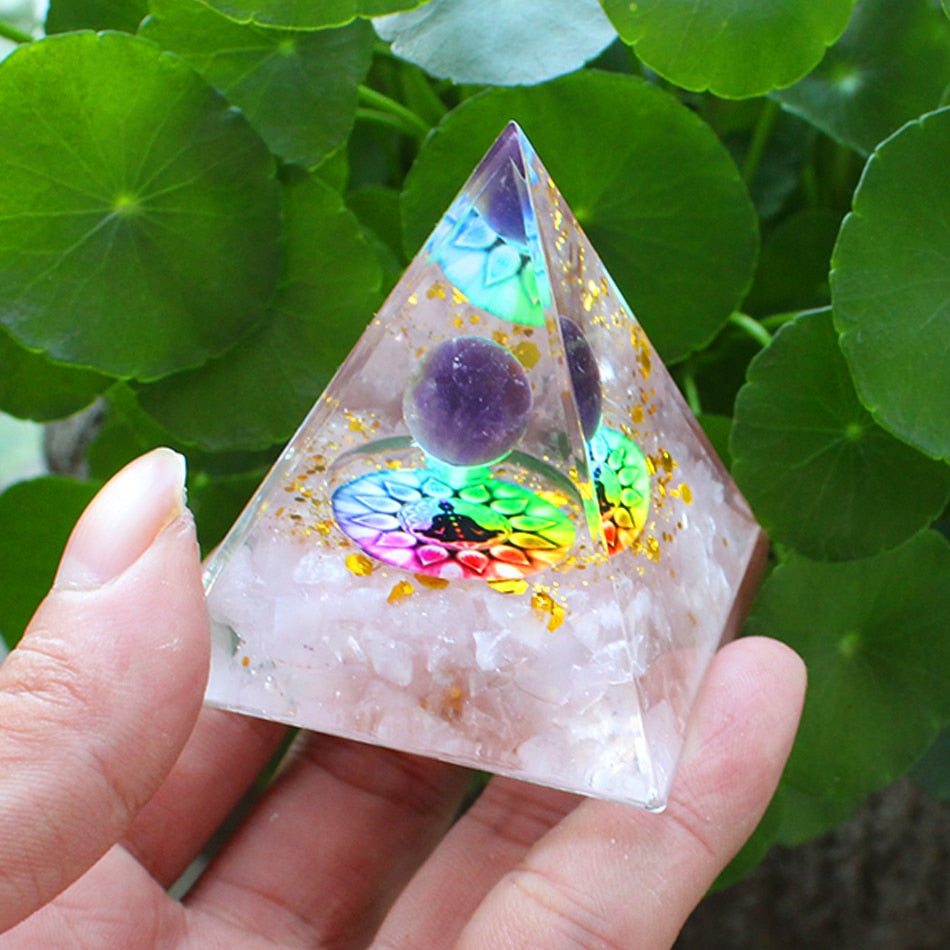 Orgone Pyramid with Amethyst, Peridot, and Healing Crystals