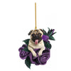 Purple Flower Puppy Christmas Tree Ornament