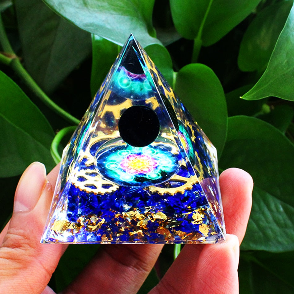 Orgone Pyramid with Amethyst, Peridot, and Healing Crystals