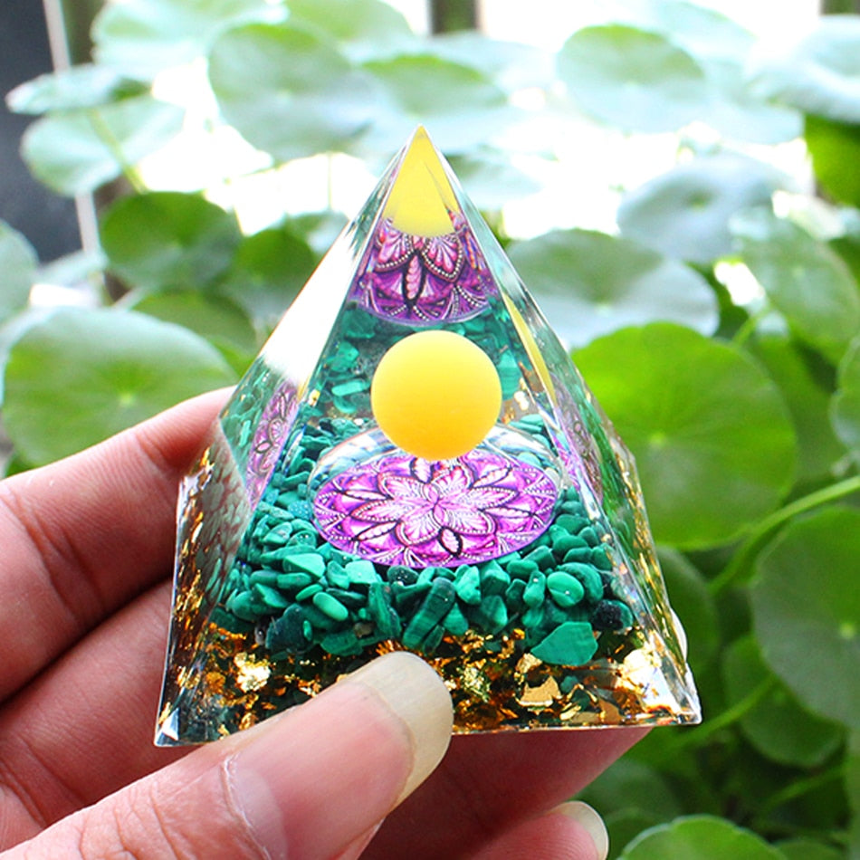 Orgone Pyramid with Amethyst, Peridot, and Healing Crystals