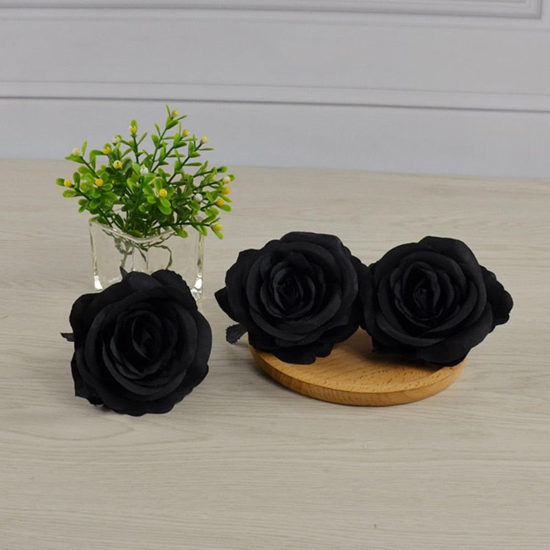 Silk Black Rose Flower Heads