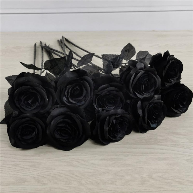 Silk Black Rose Flower Heads