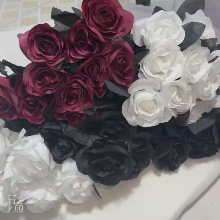 Silk Black Rose Flower Heads